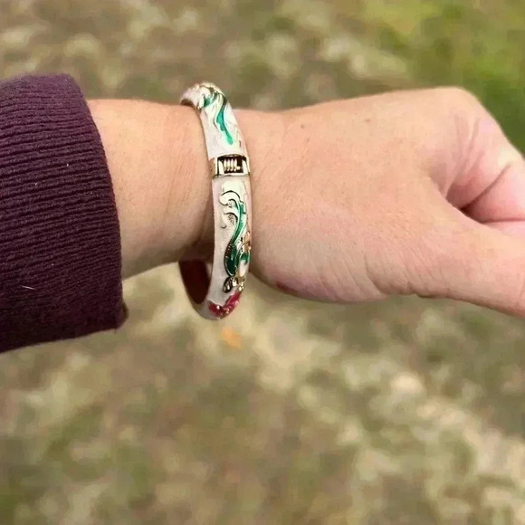 4/$50 pink CLOISONNÉ BANGLE bracelet for woman  with flowers - Picture 5 of 8
